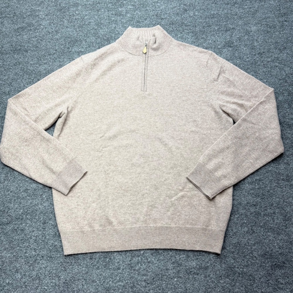 Neiman Marcus Cloud Cashmere Quarter Zip Sweater Mens Large Oatmeal Heather
